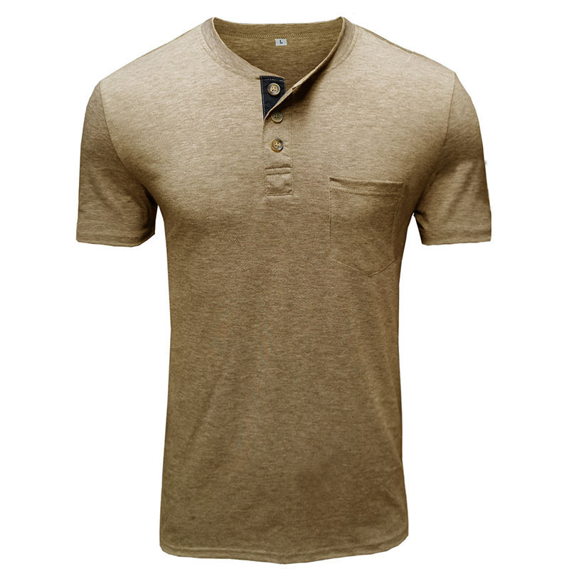 Sommer Europäisches und Amerikanisches Herren-Kurzarm-T-Shirt, Herren-Bottom-Shirt, Rundhalsausschnitt, lässiges, vielseitiges Henley-Shirt_voghion.com
