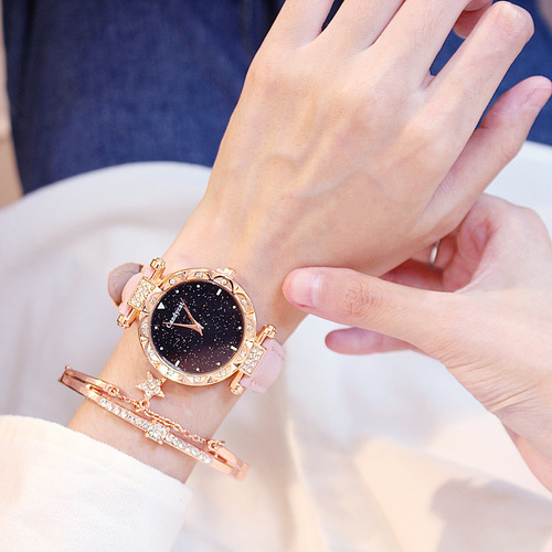 Internet celebrity starry sky watch women's fashion trend Korean version simple casual women's watch student two-piece gift watch