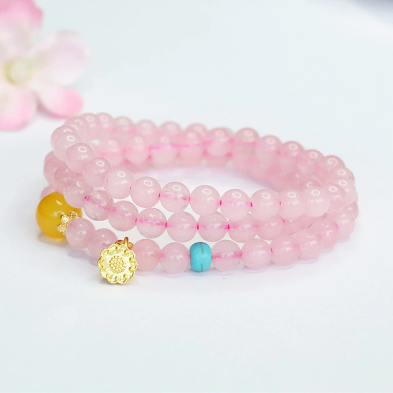 眷钰 Natural Pink Crystal Multi-Circle Bracelet Lotus Bracelet National Trend Live Welfare Wholesale Distribution CB4062310