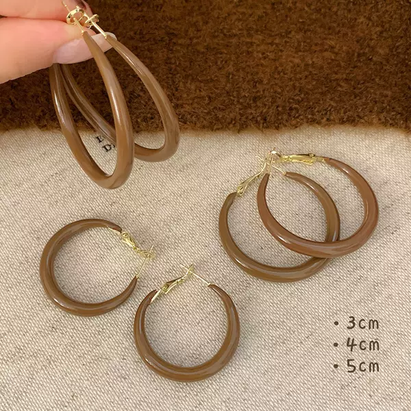 Maillard Brown Oil Drop Copper Circle Large Hoop Earrings for Women with Silver Needle, Simple Exaggerated Fashion Niche Versatile Ear Clips