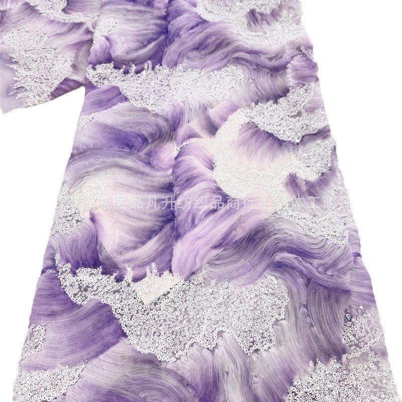 Nueva tela de bordado de tinta de onda tridimensional, vestido de boda, tela de tubo de perlas, ropa de noche de lujo ligera europea y americana image 6