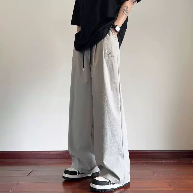 跨境外贸冰丝裤子男新款直筒卫裤宽松阔腿百搭运动休闲男生长裤子