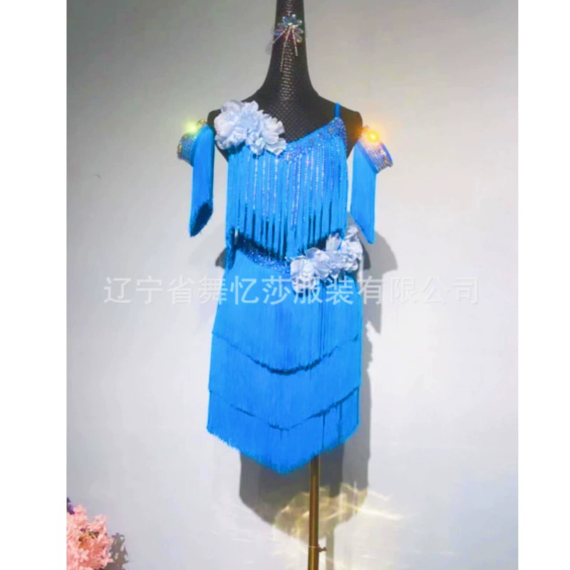 Детский цветочный костюм для латиноамериканских танцев с юбкой и бриллиантовой кисточкой, Детский костюм для выступлений, новый костюм для выступлений румбы, Cha Practice