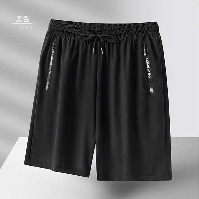 Men's Summer Ice Silk Sports Casual Five-Finger Trunk Cool Quick-Dry Beach Shorts Loose Plus Size Running Mid-Thigh Trendy