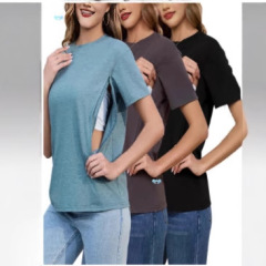 授乳用隠しボタン付きレディース授乳シャツ3枚組