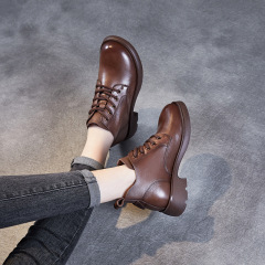 2023秋季新款真皮英倫馬丁靴女V口系帶小短靴系帶及踝瘦瘦靴女靴