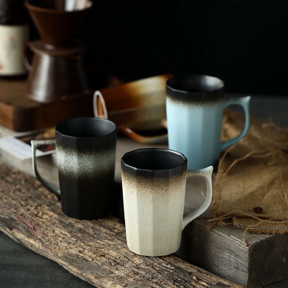 高温日式陶瓷杯创意复古带把手马克杯磨砂咖啡杯情侣杯茶杯定杯