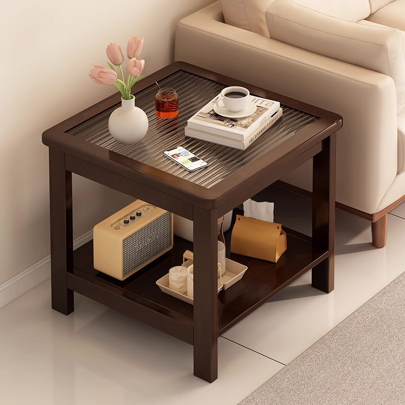 Mesa lateral del sofá, sala de estar, hogar, mesa cuadrada pequeña de madera maciza, simple y moderna, balcón de apartamento pequeño, mesa de centro de vidrio