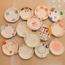 小清新陶瓷餐盘家用可爱菜盘子甜品盘深盘高颜值立体浮雕女生好看