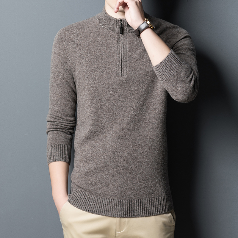 Men's demi-season warm trend woolen knitted sweater with zipper