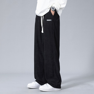 Corduroy Pants Men's Autumn and Winter Hong Kong Style Trendy Loose Casual Trousers Versatile Sports Straight Wide Legs