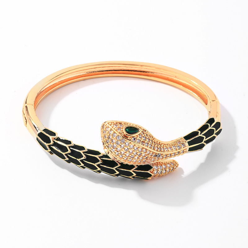Serpentijn sieradenset vol diamanten, zirkoon armband ring, lichte luxe persoonlijkheid, zware industrie luipaardkop_voghion.com