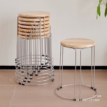 实木圆凳不锈钢凳子可叠放套凳铁艺椅子板凳加厚家用餐桌凳塑料凳