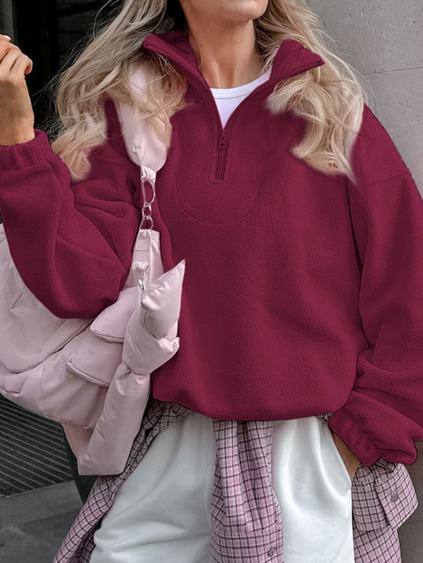 秋冬新款绒卫衣女2025新款欧美慵懒风粉色宽松套头羊羔绒外套女装|undefined