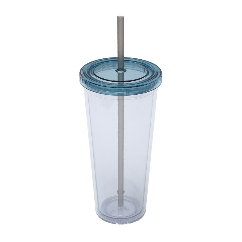 En stock suministro directo transfronterizo 24oz taza de plástico de doble capa de gran capacidad con tapa se puede personalizar LOGO taza portátil COMO taza de paja