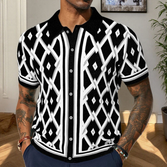 Amazon Cross-border Men's European and American Men's POLO Shirt Summer New Jacquard Knitted Short-sleeved Cardigan SY0033