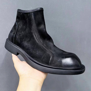 Top layer cowhide martin boots men's shoes autumn breathable mid-top casual leather boots winter fleece-lined fashionable all-match martin boots