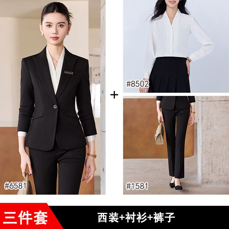 深蓝色西装套装女春秋职场商务正装酒店银行经理职业装女士西服潮|undefined