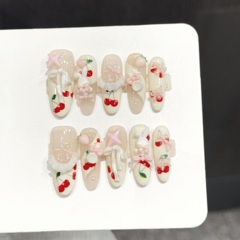 Yihe【Cherry Bunny Sweet Dreams】Cherry Bunny Decorations Fresh and Sweet Cartoon Cute Long Handmade Wearable Nail Art Pieces Yihe【Cherry Bunny Sweet Dreams】Cherry Bunny Decorations Fresh and Sweet Cartoon Cute Long Handmade Wearable Nail Art Pieces