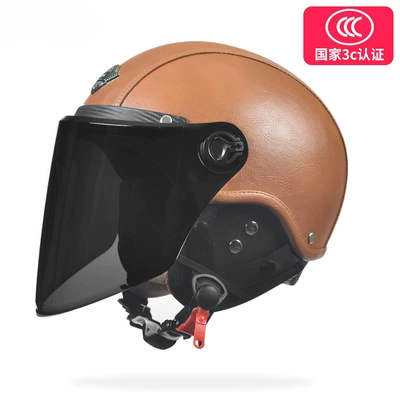 electric motorcycle helmet 3C certification – Motosiklet dəbilqələri - one-size-fits-all-leather-brown-disassembled-ear-protection-class-a-hd-long-mirror-black-tea-long-mirror
