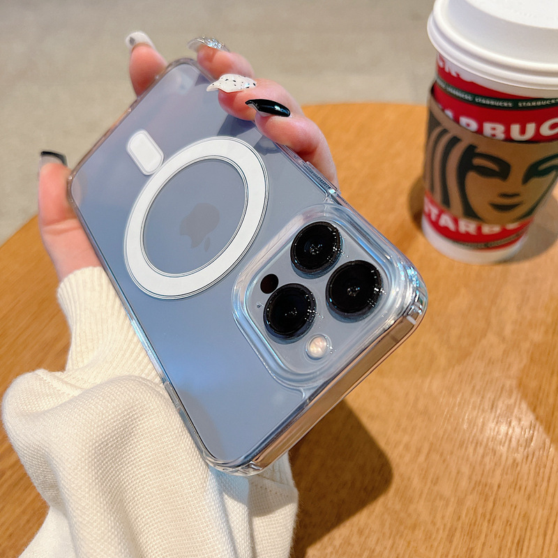 For Apple 16 Mobile Phone Case Magsafe Magnetic Absorption Wireless Charging Transparent iPhone15 Protective Shell 16pro Hard Shell