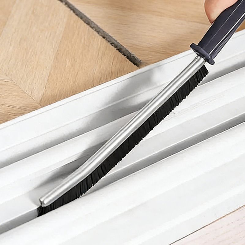 Long-handled grooved cleaning tool, crevice brush for bathroom tiles, multifunctional dust cleaning hard-bristled brush