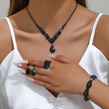 时尚璀璨水钻锆石水滴吊坠项链耳环手链戒指套装新娘婚纱首饰批发