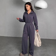 2025欧米の秋冬の婦人服の新型ファッションの長袖の連体のズボンの女性のカジュアルな半開襟は腰の連体を緩めます。
