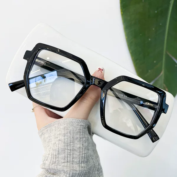 Cross-border trendy fashion box large frame glasses frame TR90 flat glasses personalized anti-blue glasses with near-sight glasses