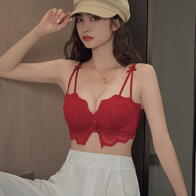 El otoño y el Invierno nuevo encaje sexy ropa interior de las mujeres empuja hacia arriba pequeño sujetador inalámbrico cómodo Palma taza sujetador traje 8255