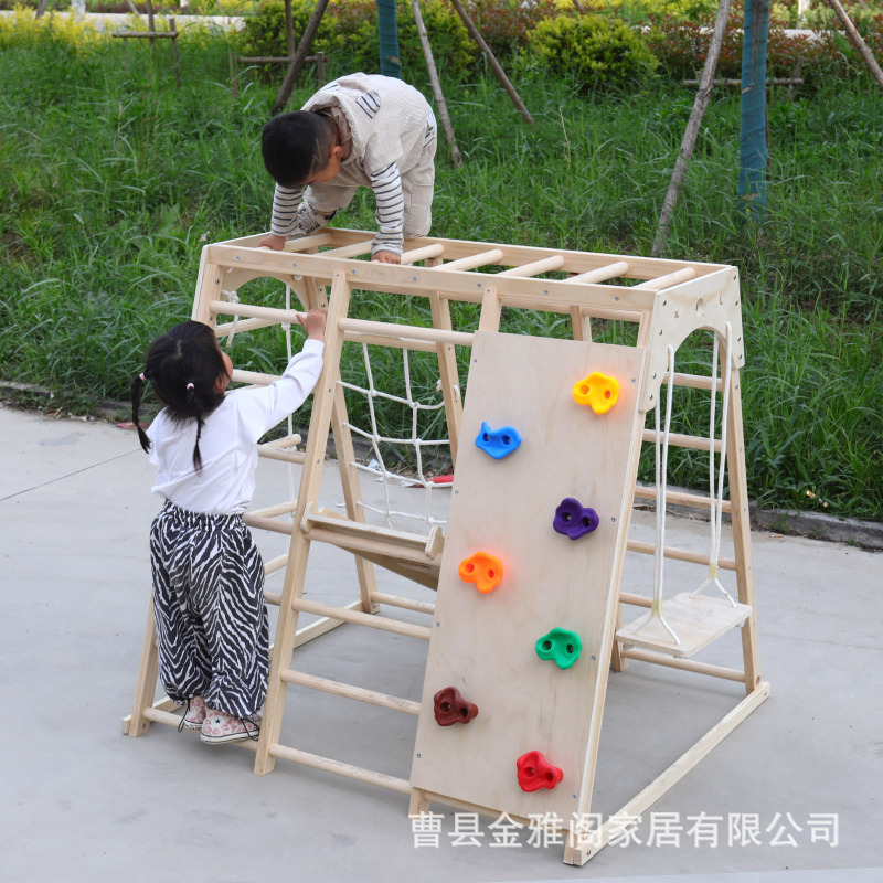 亚马逊跨境儿童木制攀爬架带秋千滑梯组合套装室内游乐场攀爬玩具|undefined