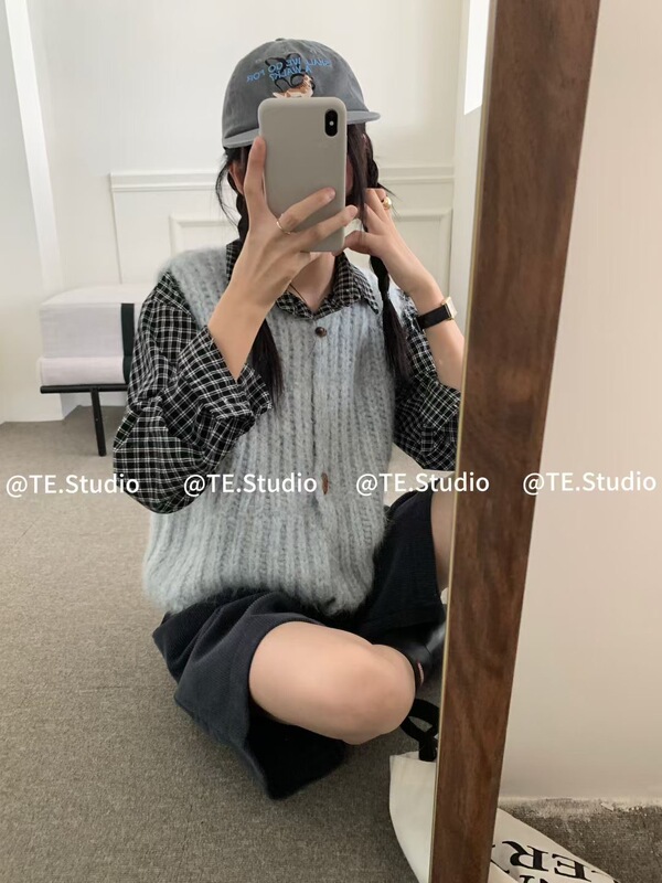 复古风宽松休闲上衣减龄针织开衫百搭无袖马甲慵懒风叠穿背心时尚|undefined