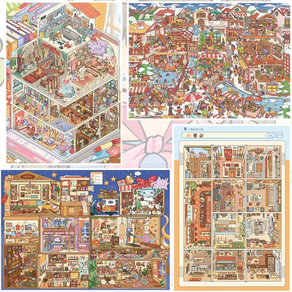 Que Shi Da 2.0 Landscape Stickers Grid Room Series Healing Stress-Relief 3D Street Scene Miniature Scene DIY Stickers