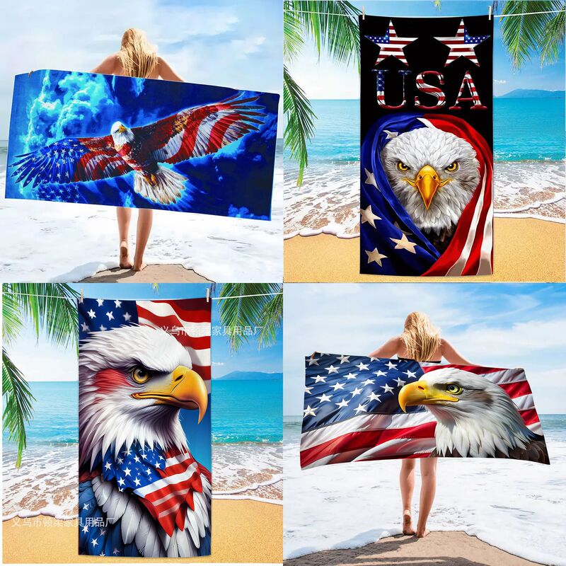 Cross-Border Amazon Independence Day American Flag Beach Towel Microfiber Beach Bath Towel Adult Extra Large Towel