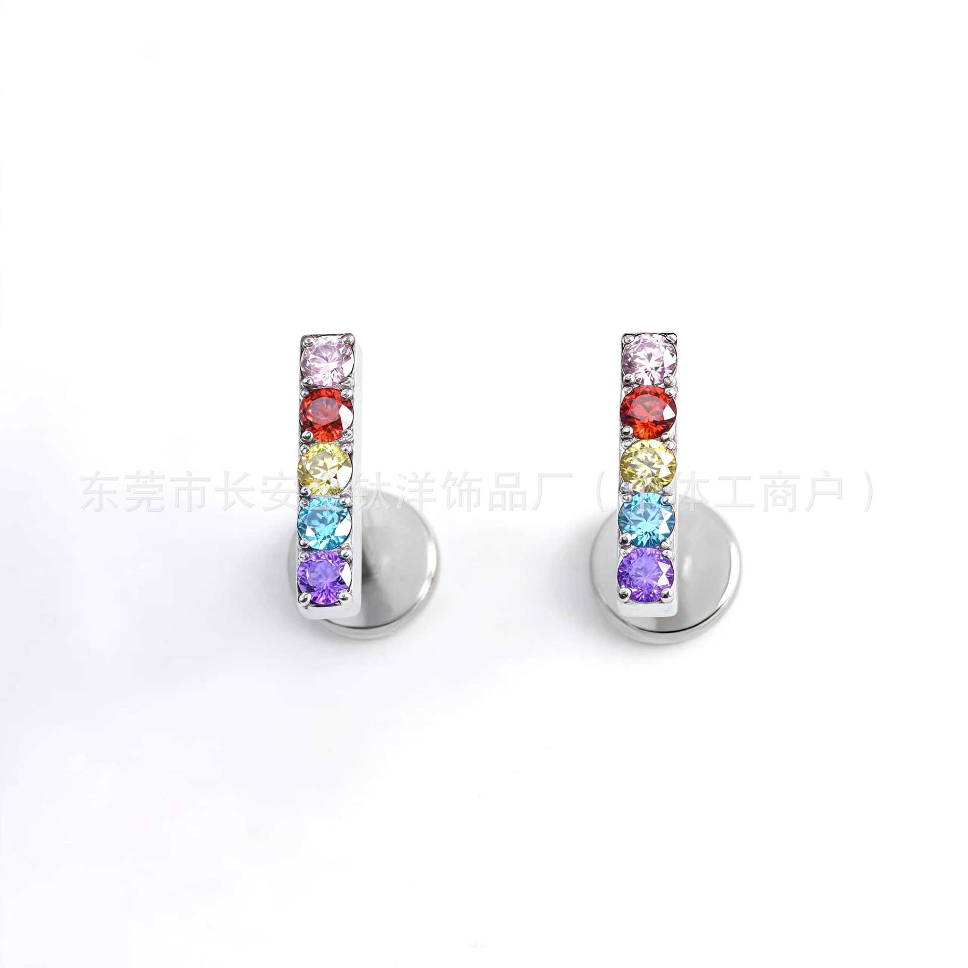 F136 Titanium Colored Zircon Set Straight Nose Stud and Ear Stud G23 Titanium Alloy Body Piercing Jewelry Ear Bone Stud detail image 8