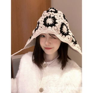 Korean Ins Flower Hand-Woven Cut Out Toe Cap Women's Summer New Tassel Casual Sweet Elegant Hat