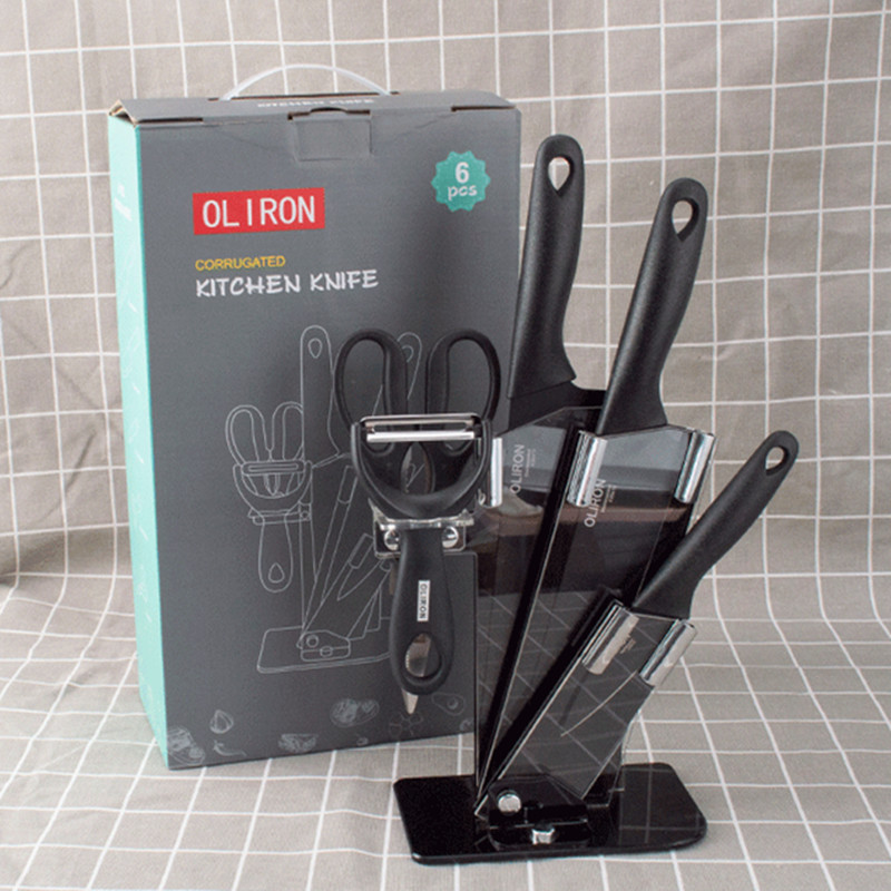 Venta directa hoja negra de seis piezas cuchillo conjunto traje hogar de acero inoxidable corte de verduras y corte de carne cuchillo de chef cuchillo de fruta cuchillo de regalo conjunto de cuchillos