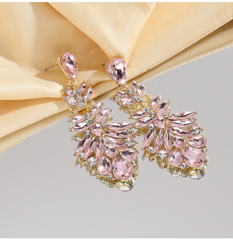 Flower Pattern 1 Pair Simple Style Flower Plating Alloy Rhinestones Drop Earrings