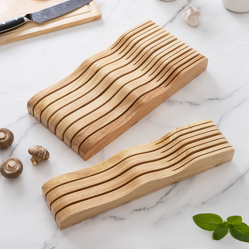 가정용 수평 칼 홀더용 목재 서랍형 칼 홀더 칼 보관 고무 나무 칼 홀더 베이스 주방 용품