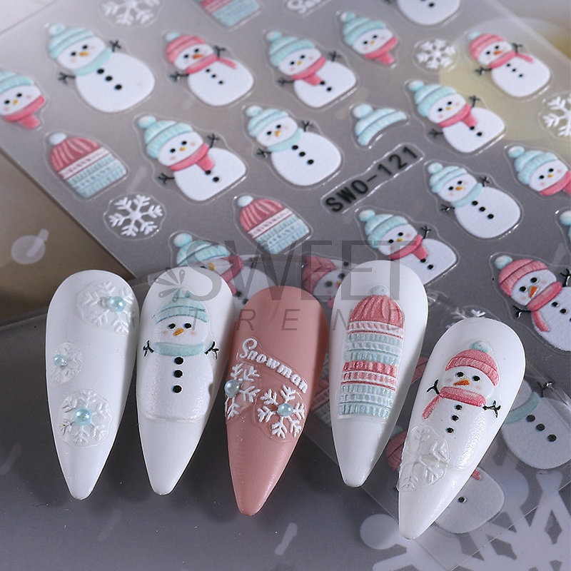 クロスボーダークリスマスネイルアートステッカー白い雪の結び目ガーランドクリスマスベルエンボス加工立体ネイルデカール|undefined