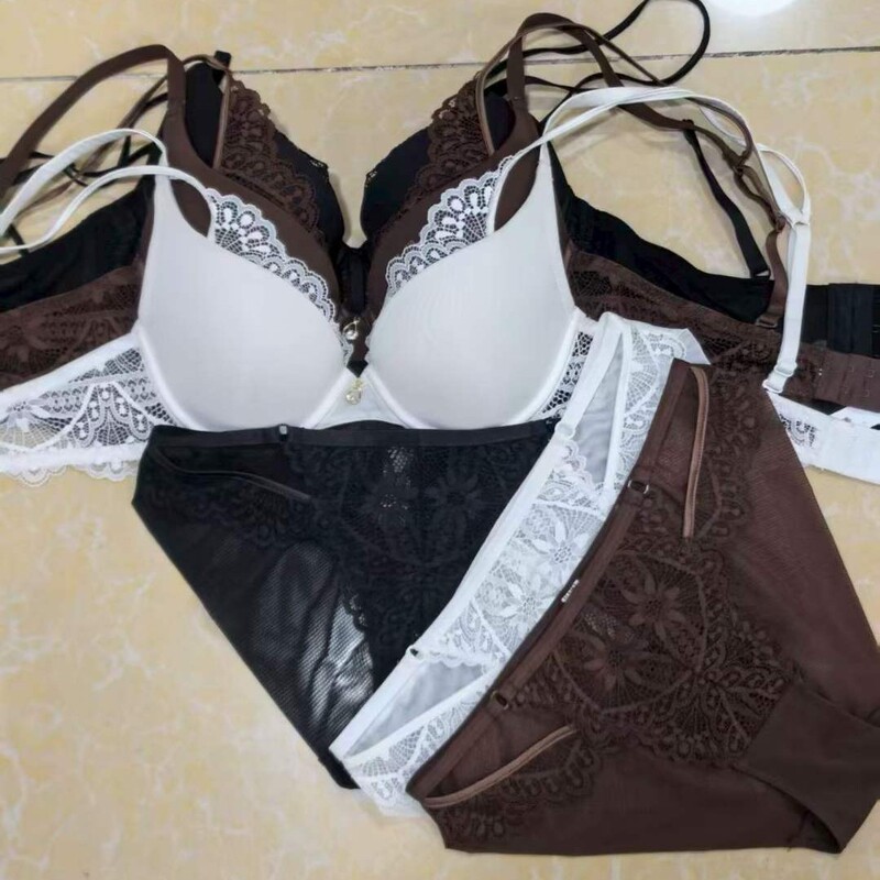 European and American Style New French Push-Up Bra Set for Small Bust, Enhancing and Sexy Lace, Side Support, Anti-Sagging Bra Set