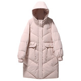 Длинная толстовка с капюшоном, пуховик, розовая демисезонная куртка, средней длины, оверсайз