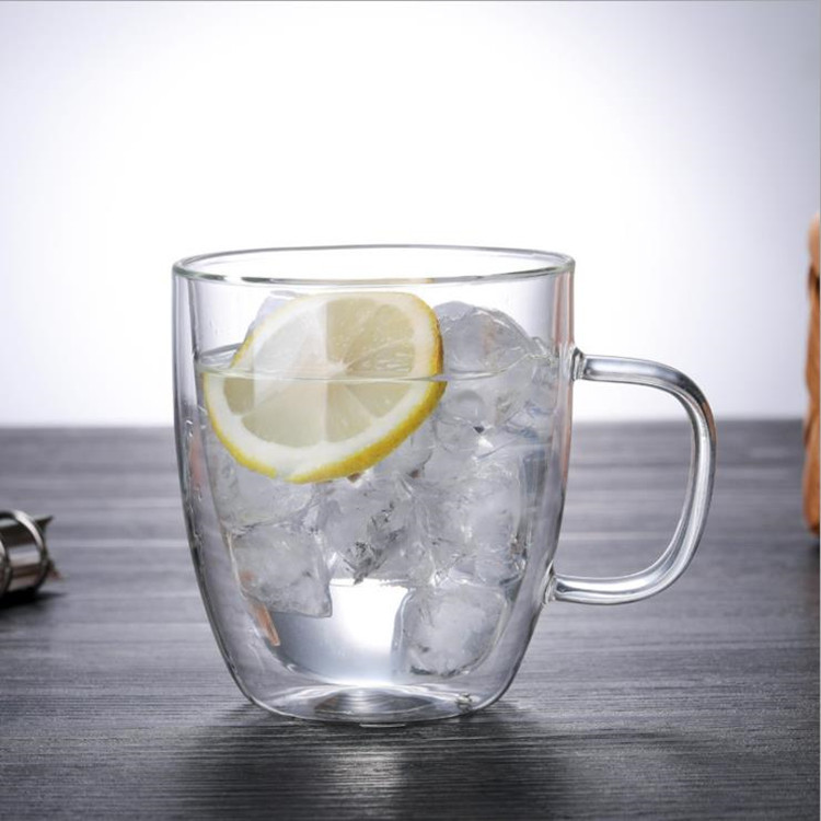 Taza de leche de doble capa de vidrio borosilicato con mango taza de café de vidrio de doble capa taza de café para cafetería taza de agua taza de té de leche