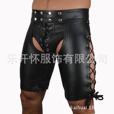 Sub-size European and American sexy PU underwear wholesale Men's Open patent leather men's tights wild leather shorts
