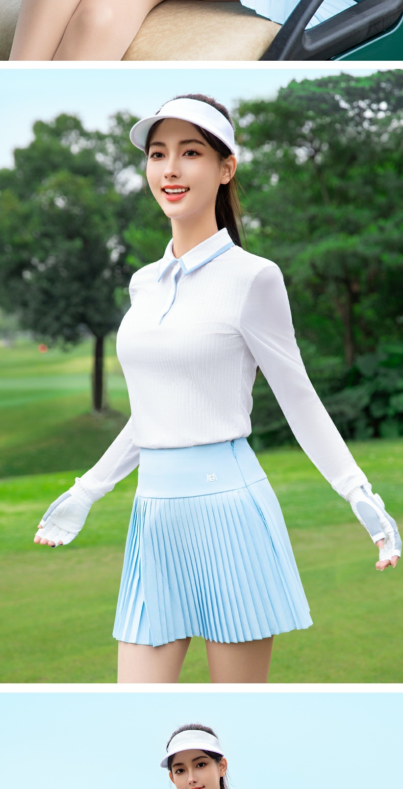 Áo polo nữ dài tay lụa băng mát mặc golf mùa xuân hè — YF797-áo đen, YF797-áo trắng, Áo YF797 trắng (lụa lạnh siêu mỏng), YF797-Áo đen (lụa lạnh siêu mỏng) chi tiết 4