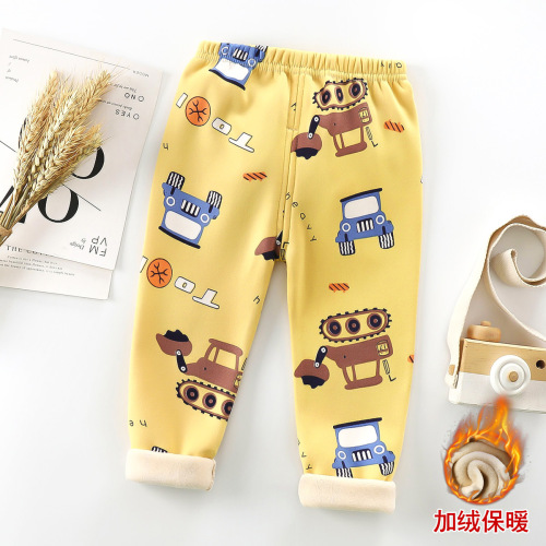 Children's velvet autumn pants new autumn and winter thickened warm pants for medium and large children with open crotch bottoming men's and women's home trousers