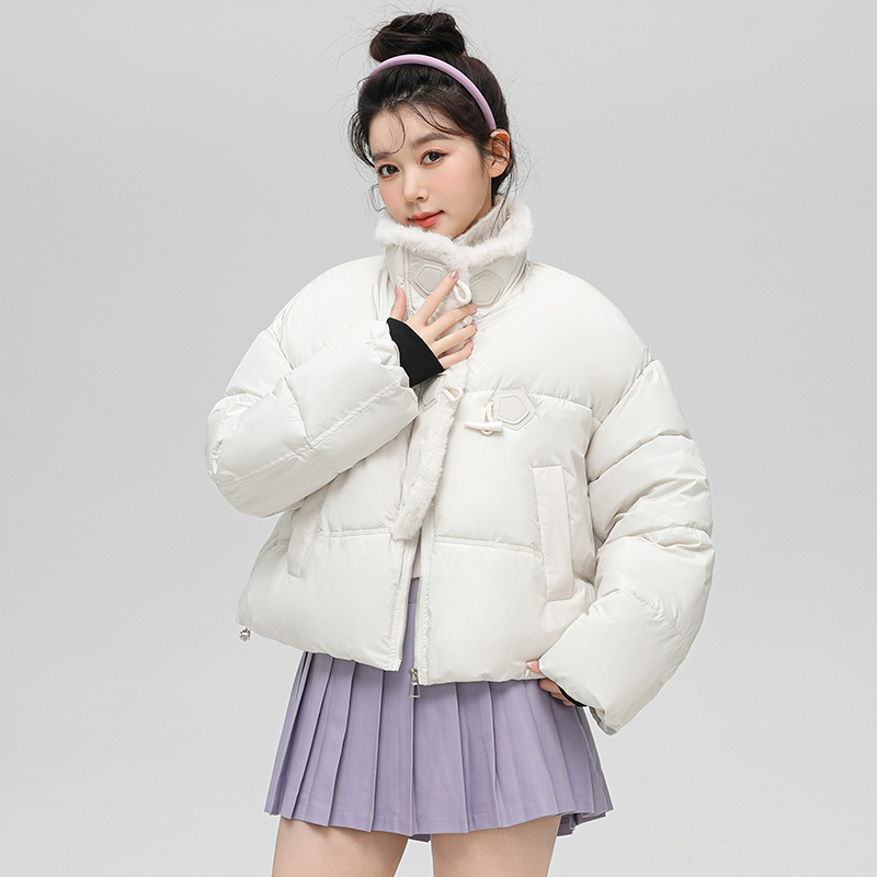 Europa y los Estados Unidos de invierno coreano cuello alto engrosado chaqueta de piel de cordero chaqueta de fijación chaqueta de algodón de plumón de mujer pequeña moda chaqueta de viento