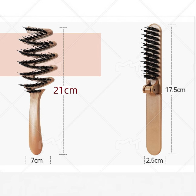 豚毛ふわふわコーム折りたたみヘアケアコームヘアトップふわふわストレートカーリング両用マッサージコーム帯電防止卸売|undefined