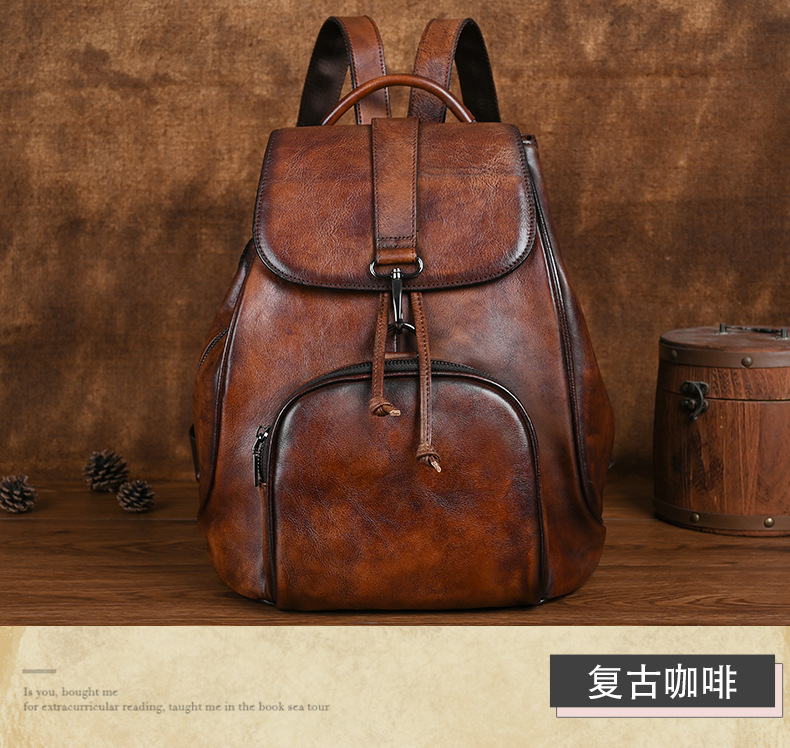 Ba lô da bò thuộc thực vật cổ điển phong cách retro — Màu nâu cổ điển, Cà phê cổ điển, Màu đen cổ điển chi tiết 11