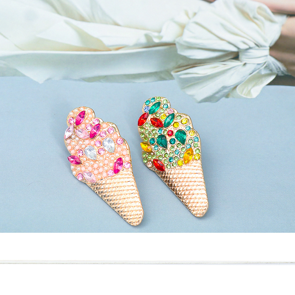 Fashion Ice Cream Alloy Inlay Artificial Diamond Ear Studs